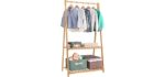 Jotsport Small Clothes Rack Kids Dress Up Storage for Playroom, Toddlers Bedroom, Bamboo Child Garment Rack with 2 Tier Storage Shelf, Kids Clothing Rack Costumes Organizer