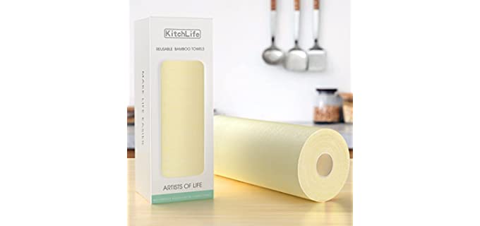 KitchLife Reusable Bamboo Paper Towels - 1 Roll = 4 Months Supply, Washable and Recycled Kitchen Roll, Zero Waste Products, Sustainable Gifts, Environmentally Friendly, Yellow