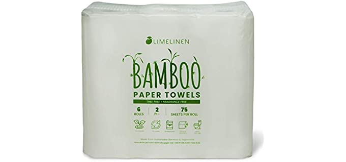 LIMELINEN Bamboo 48 Rolls Paper Towels, Biodegradable, Eco Friendly Soft Sheets, 75 Sheets Per Roll