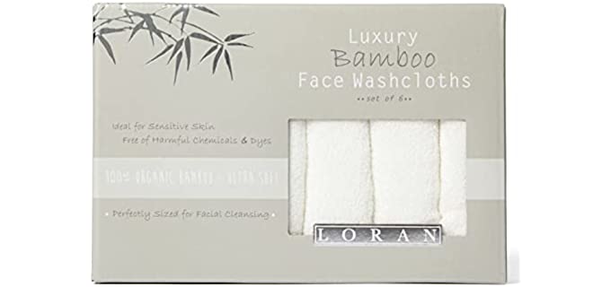 Luxury Bamboo Facial Washcloths by LORAN, Soft and Gentle Cleansing for Sensitive, Delicate Skin, Set of 6, 10x10 inch (White)