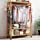 MYOYAY Free Standing Garment Rack On Wheels 3 Tier Bamboo Clothes Rack Closet Storage Shelves With Hooks Coat Holder for Living-room Bedroom