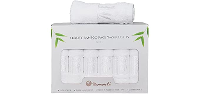 Marmaris Co. Face Wash Cloth, Luxury, Soft Bamboo Washcloths for Your Face and Body, Set of 6 White Washcloths, Face Towels 12x12 Facial Towels, Stocking Stuffers for Women