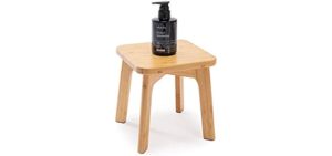 PELYN Bamboo Shower Bench Wooden Bath Stool with Non-Slip Feet, Small Corner Shower Stool Great for Indoor and Outdoor Use