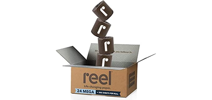 Reel Premium Bamboo Toilet Paper - 24 Rolls of Toilet Paper - 3-Ply Made From Tree-Free, 100% Bamboo Fibers - Eco-Friendly and Zero Plastic Packaging