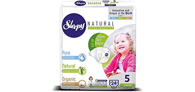 SOHO | Sleepy Natural Baby Diapers, Made from Organic Cotton and Bamboo Extract, Ultimate Comfort and Dryness, Disposable Diapers Snuggle Diaper (Size 5 | 24 Count | Child Weight 24-40 lbs)