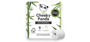 The Cheeky Panda – Bamboo Toilet Tissue Paper | Pack of 9 Rolls (3-Ply, 200 Sheets) | Hypoallergenic, Plastic-Free, Eco-Friendly, Super Soft, Strong & Sustainable