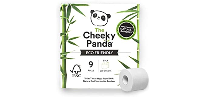 The Cheeky Panda – Bamboo Toilet Tissue Paper | Pack of 9 Rolls (3-Ply, 200 Sheets) | Hypoallergenic, Plastic-Free, Eco-Friendly, Super Soft, Strong & Sustainable