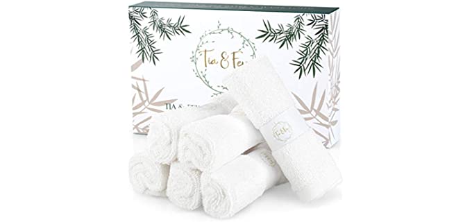 Tia & Fey Face Cloth Made from Bamboo Soft Wash Cloths for face Organic Bamboo Set of 6 Face Towel Gentle on Sensitive Skin Women Makeup Remover Reusable Absorbent Washcloths 10 x 10 Inch (White)