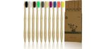 Virgin Forest 10 Pcs Soft Bristles Bamboo Toothbrush, Biodegradable Natural Bamboo Charcoal Toothbrushes, Eco Friendly Color Bristle Wood Tooth Brushes