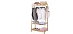 Wisfor Bamboo Clothes Clothing Coat Rack with Shelves, Coat Hanging Clothing Rack with 3 Shelves and 10 Hooks for Bedroom Living Room