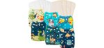 babygoal Reusable Cloth Diapers for Baby Boys, One Size Adjustable Washable Pocket Nappy Covers 6 Pack+ 6pcs Microfiber Inserts+4pcs Bamboo Inserts 6FB15