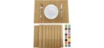 ANDSTAR Set of 8 Pcs Bamboo Placemats Sushi Rolling Mat Japanese Style Natural Anti-Slip Bamboo Placemats Washable Heat-Resistant Table Mats for Dining Room and Kitchen（Brown）