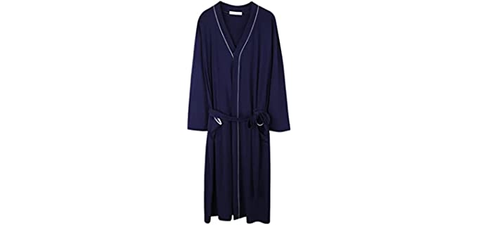 Aeyridepor Mens Robe Bamboo Viscose Soft Sleepwear Long Sleeves V-Neck Pajamas Lounge Bathrobe,Blue,XXL