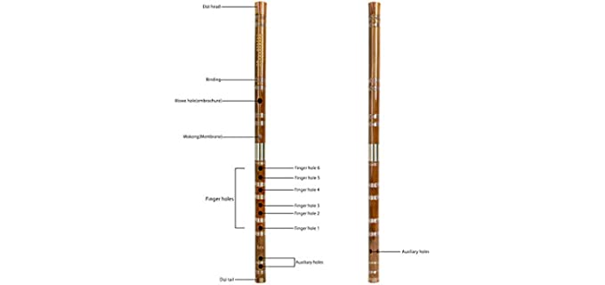 Bamboo Flute, Horse Dizi for Beginners Kids with free Membrane Glue Traditional Handmade Chinese Musical Instrument (E Key)