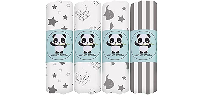 Bamboo Muslin Baby Swaddle Blanket - Hypoallergenic Soft Silky Newborn Swaddle Wrap, Neutral Receiving Blanket for Boy and Girl, Set of 4- Zebra, Star, Stripe, Elephant - Grey White