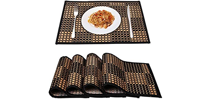 Bamboo Placemats for Dining Table, Placemats Set of 4,Stain-Resistant,Heat-Resistant Place Mats,Durable and Sturdy Dining Place Mats for Kitchen Table (1318inch, Black)