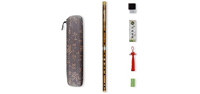 C Key Dizi Bitter Bamboo Flute for Beginners with Free Membrane & Glue & Protector Set Traditional Chinese Instrument（Key of C/Bitter Bamboo）