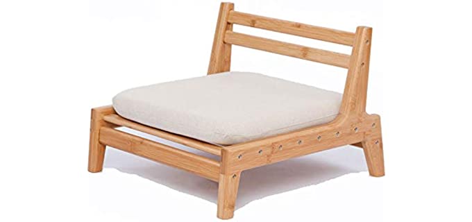 CENZEN Bamboo Floor Seat Chair for Living Room Japanese Balcony Chair with Cushion Accent Furniture (S)