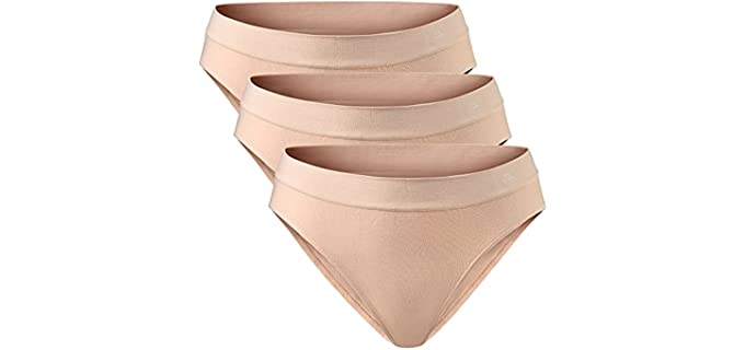 DANISH ENDURANCE Bamboo Seamless Bikini Panties for Women, 3 Pack, Black, Nude, Blue (Nude Beige, SMALL/MEDIUM)