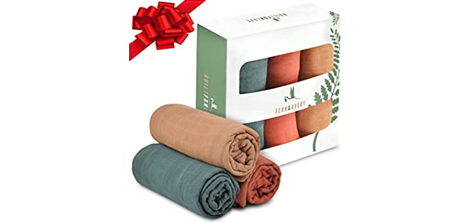 Fern & Avery Swaddle Blankets - Organic Cotton and Bamboo Baby Blankets - Gender Neutral Muslin Swaddles for Baby Boy or Baby Girl - Newborn Essential Receiving Blankets - Swaddle Set of 3 - Forest