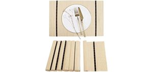 GFWARE Bamboo Placemats Set of 8, Table Mats Heat Resistant Rectangular Wicker for Outdoor Farmhouse Kitchen Dining Table (Wood Grain)