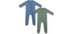 HAPIU Bamboo Baby Footed Pajama, 2-Pack, Moonlight Blue&Dark Forest Green, Newborn