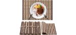LAGOM HOUSE Bamboo Placemats Set of 6, Natural Modern Table Wood Placemats for Kitchen Dinning Room Table Decor, Black Bamboo Table Runner and Place Mats