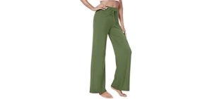 QUALFORT Women's Bamboo Pants Bamboo Wide Leg Pants Stretchy Casual Bottoms Soft Pajama Pants Army Green X-Large