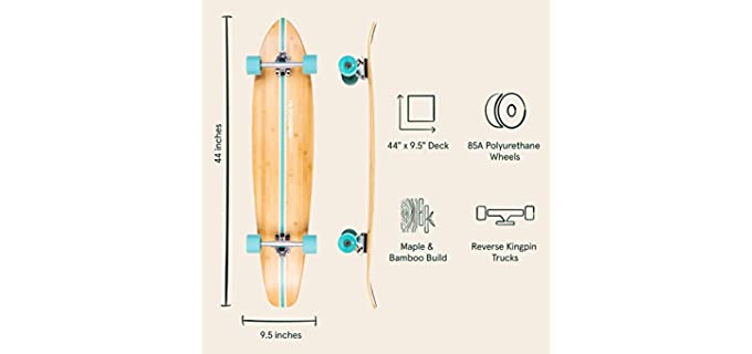 Retrospec Zed Longboard Skateboard Complete Cruiser | Bamboo & Canadian Maple Wood Cruiser w/ Reverse Kingpin Trucks for Commuting, Cruising, Carving & Downhill Riding