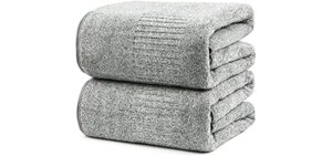 SEISSO Bath Towels,Quick Drying Towels for Bathroom,Bamboo Fibre Large Bath Towel (35 x 63inch),Super Soft Multipurpose Use for Fitness,Spa,Sports Towels,Yoga Towel,Grey (2 Pack, Aqua)