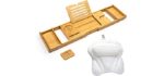 SMIRLY Bamboo Bathtub Tray Expandable: Bamboo Bath Tray for Tub with Book Stand, Bamboo Bathtub Caddy Tray for Luxury Bath, Bamboo Bath Caddy Tray for Tub, Bath Tub Table Caddy, Bath Tub Tray for Bath