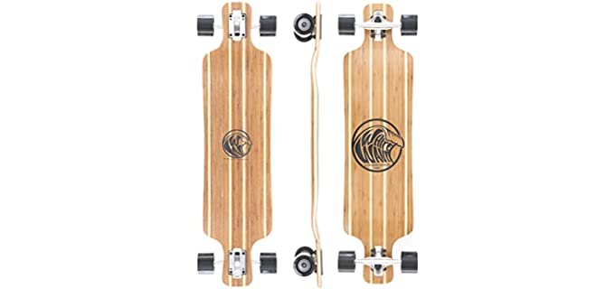 White Wave Bamboo Longboard Skateboard. Drop Deck Long Board for Cruising, Carving and Freestyle Fun. Great Board for Beginner, Intermediate, or Advanced Riders (Warrior)