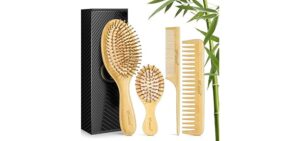BFWood Bamboo Hair Brush Set, 4 PCS Natural Wooden Combs Paddle Detangling Hairbrush, Wide-tooth and Tail Comb and Mini Paddle Brush for Traveling, Suit for Women & Men