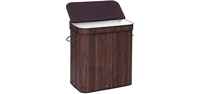 SONGMICS Laundry Hamper with Lid, Bamboo Launry Basket with Handles, Foldable Storage Basket for Laundry Room, Bedroom, 100L, Brown ULCB063K02