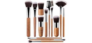 13 Bamboo Makeup Eye Brow Brushes Professional Set - Vegan & Cruelty Free - Eye shadow, Eyebrow, Eyeliner, Blending, Foundation, Blending, Blush, Powder Kabuki Brushes.…