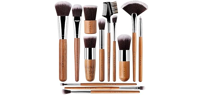 13 Bamboo Makeup Eye Brow Brushes Professional Set - Vegan & Cruelty Free - Eye shadow, Eyebrow, Eyeliner, Blending, Foundation, Blending, Blush, Powder Kabuki Brushes.…