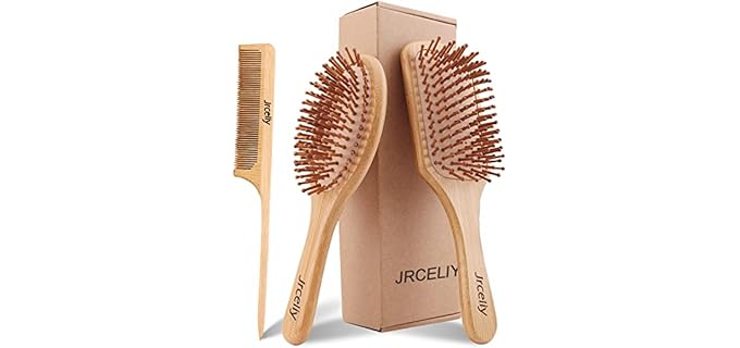 3PCS Bamboo Hair Brush Set,Natural Wooden Brush for Women, madam, Paddle Detangling Brush for Dry/Curly/Thick/Thin/Straight Hair
