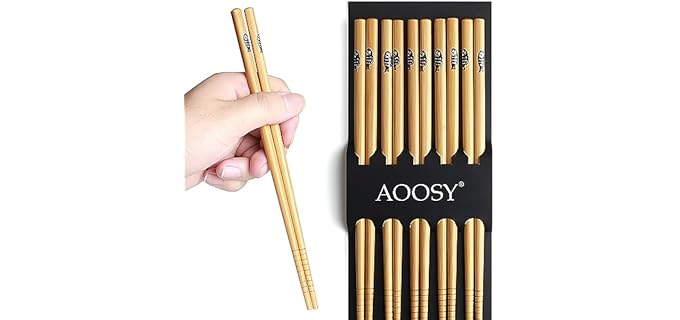 5-Pair Reusable Natural Bamboo Chopsticks, AOOSY Classic Japanese Style Chop Sticks Gift Set, Dishwasher Safe, Hand-Carved 8.8 Inch/22.5cm (Fish Pattern Chopsticks with box)