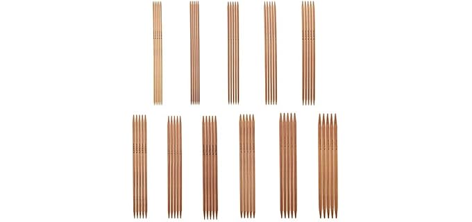55pcs/Set Knitting Needles Kit Carbonized Bamboo Double Pointed Needles Set in 11 Sizes 13cm/5.1in (2.0mm-5.0mm)