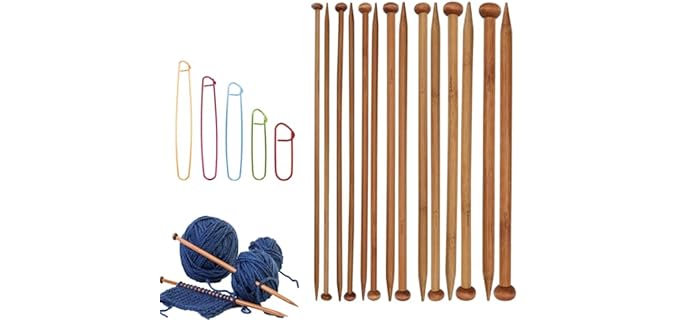 7 Pairs Bamboo Knitting Needles Set, Bamboo Natural, Long Wooden Knitting Needles, Single Point Straight Wood Needles, Wooden Knitting Needles for Beginners for Making Sweater, Shawl, Scarf
