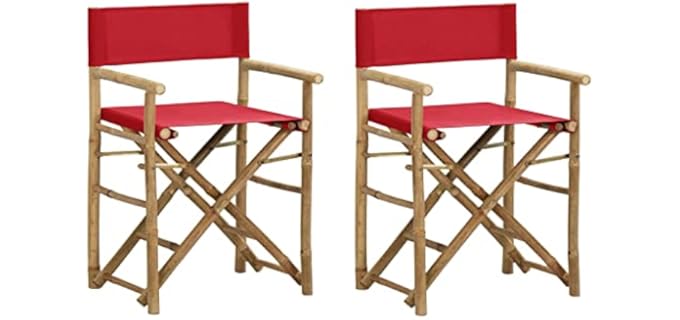 ANYCHOLE Folding Director's Chairs 2 pcs Red Bamboo and Fabric,Folding Bamboo Director's Chair for Ultimate Relaxation in Garden and Patio Outdoor Seating Furniture