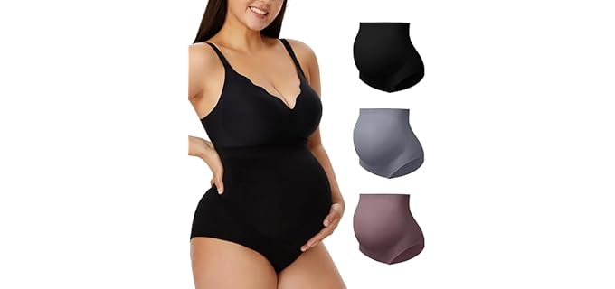 Angelhood Women's Maternity High Waist Underwear Pregnancy Seamless Soft Hipster Panties Over Bump, 3 Pack, X-Large