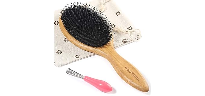 BESTOOL Hair Brush, Boar Bristle Hair Brushes for Women men Kid, Boar & Nylon Bristle Brush for Wet/Dry Hair Smoothing Massaging Detangling, Everyday Brush Enhance Shine & Health (Round)