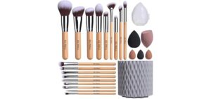 BS-MALL Makeup Brushes Bamboo Premium Synthetic Foundation Powder Concealers Eye Shadows 18 Pcs Brush Set with 5 sponge & Holder Sponge Case