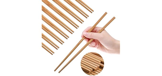 Bamboo Chopsticks Reusable Dishwasher Safe Chinese Long Chopstick 10 Pairs Wooden Asian Korean Japanese Chopsticks, Natural and Healthy for Restaurants, Gourmets, Noodles