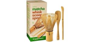 BambooWorx Matcha Whisk Set - (Chasen), Traditional Scoop (Chashaku), Tea Spoon. The Perfect Sets to Prepare a Traditional Cup of Japanese Tea, Handmade from 100% Natural Bamboo