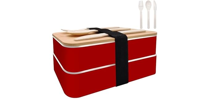 Bento Boxes Adults - 1200 ML Simple Modern Bento Lunch Box for Men Women Meal Prep Container with Spoon & Fork BPA-Free Microwave/Dishwasher Safe (red)