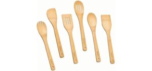 Berkvee Bamboo Kitchen Utensils 6-Piece Set - Premium Non-Scratch Wooden Spoons and Spatulas for Everyday Cooking