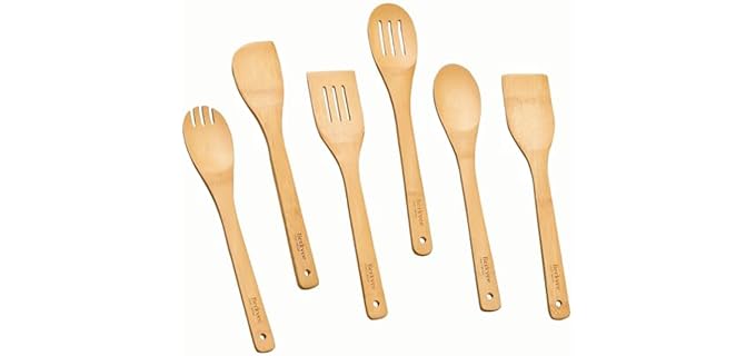Berkvee Bamboo Kitchen Utensils 6-Piece Set - Premium Non-Scratch Wooden Spoons and Spatulas for Everyday Cooking