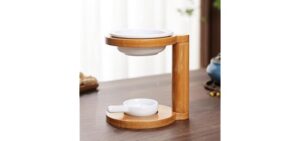 Ceramic Aromatherapy Essential Oil Diffuser with Bamboo Wood Candle Holder，romatherapy Burner Oil Diffuser Candle (New Model Magic lamp)